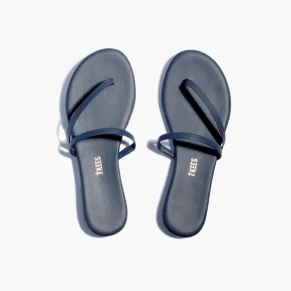 Tkees Women's Sarit Navy Blue 2 Strap Slip On Sandal Leather Size US 7 - Picture 1 of 9